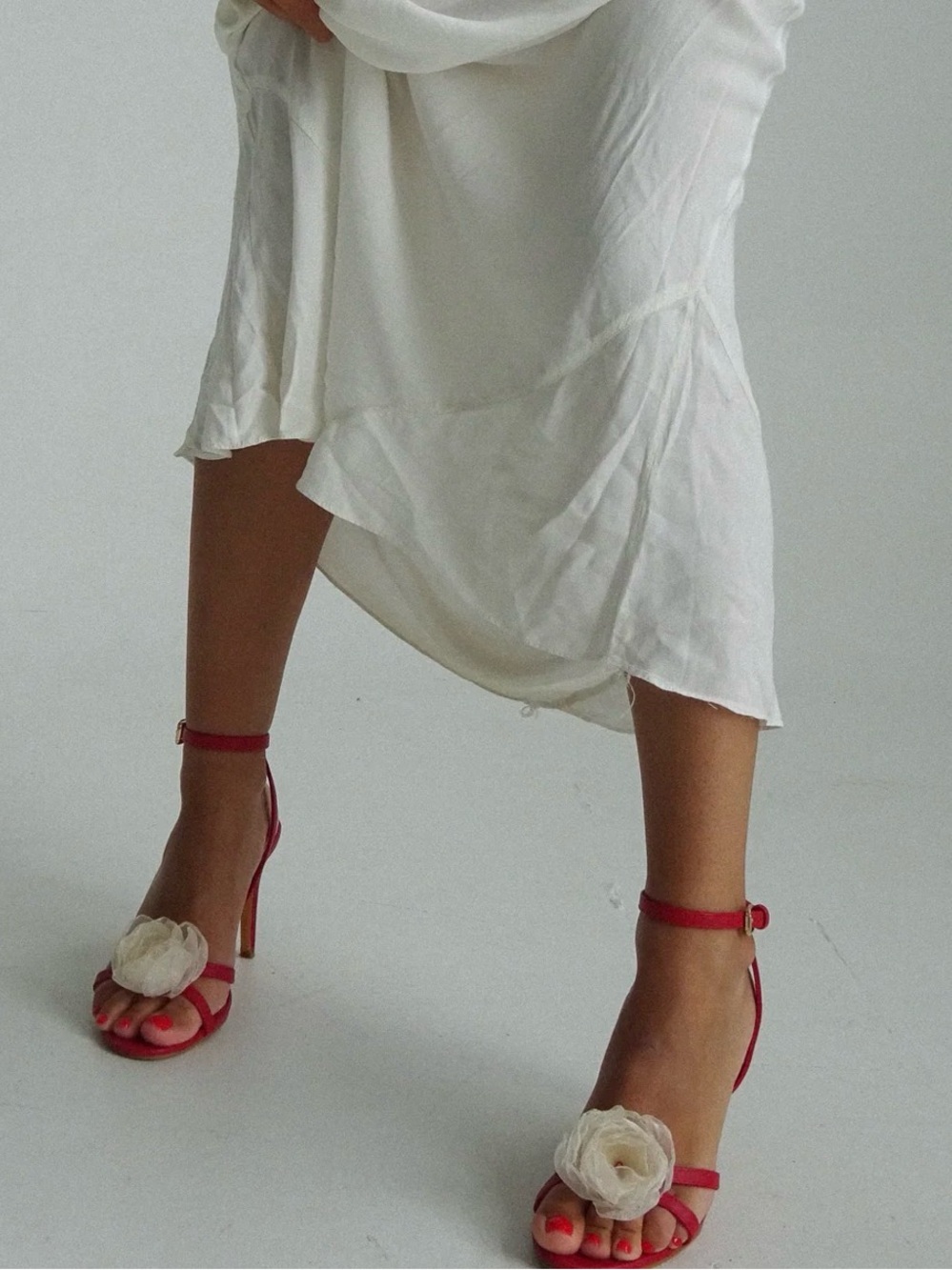 Miss May the Brand Sexy Red Heels with White Flower and Ankle Strap